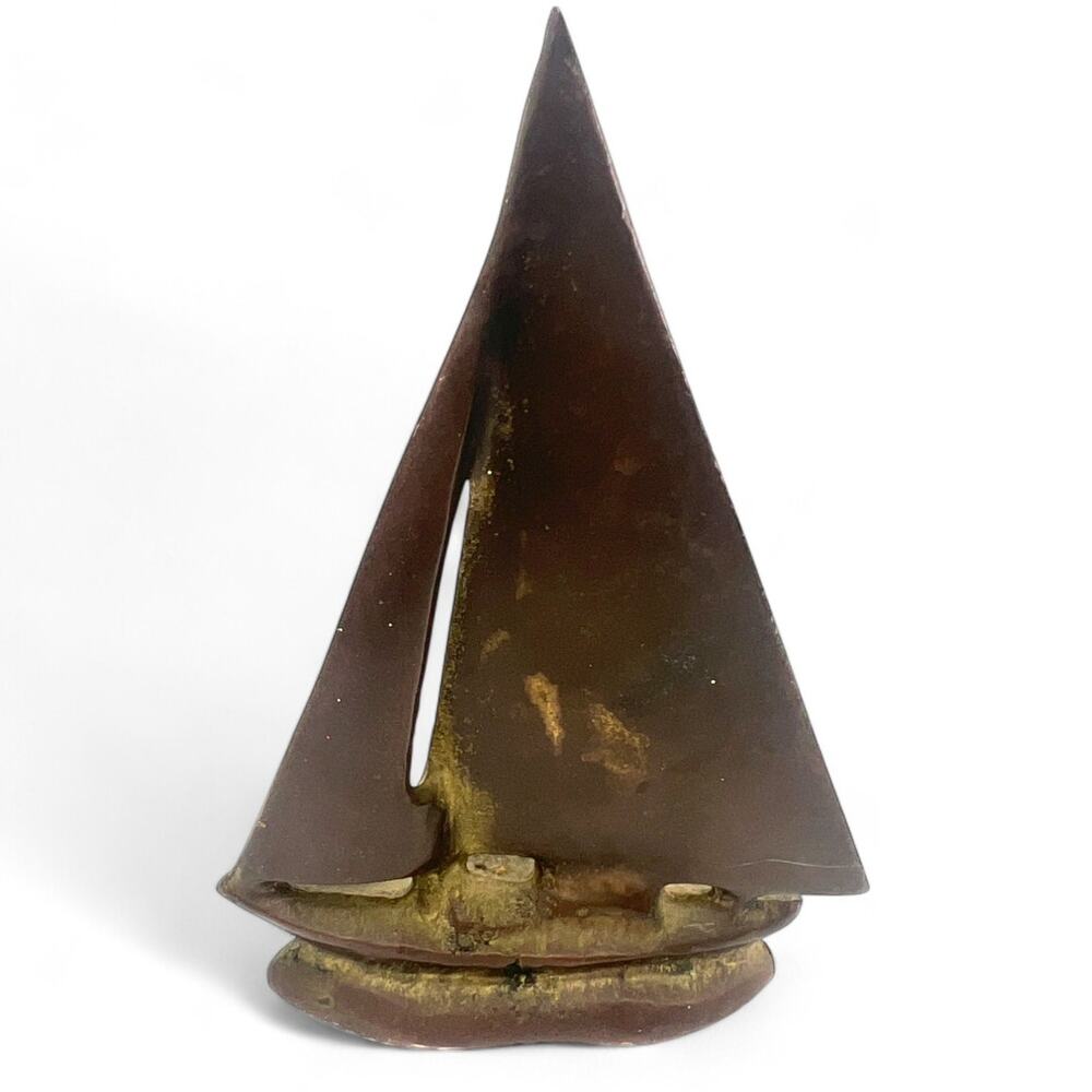 Mid Century Vintage Brass Sail Boat Nautical Decor Paperweight Shelf Decor MCM